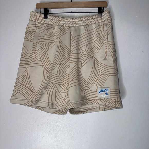 Adidas Originals Athletic Club All Over Print Sweat Shorts Beige- Mens Medium - Picture 1 of 6
